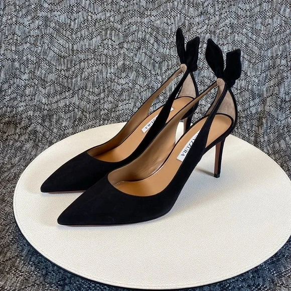 Aquazzura Bow Tie Pump 85mm Heels Black Size 36 - Picture 2 of 14